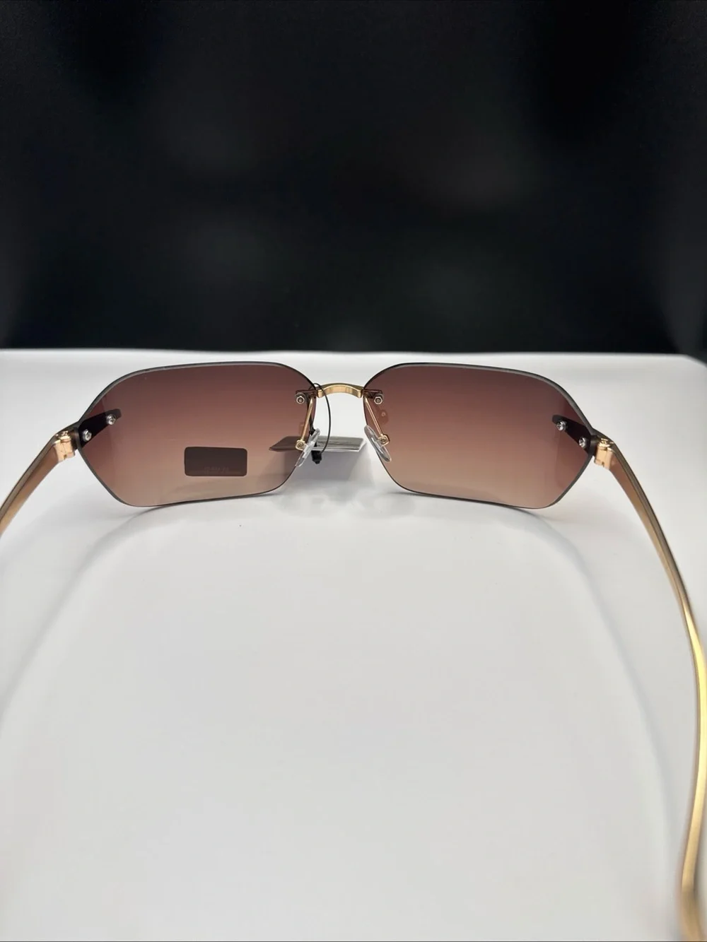 Rimless Men's Sunglasses with Pink Gradient Lenses and Gold Frame